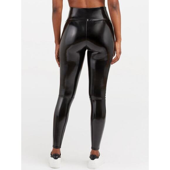 Spanx Faux Patent Leather Leggings Black Medium Petite High Rise Edgy Cool - Picture 4 of 11